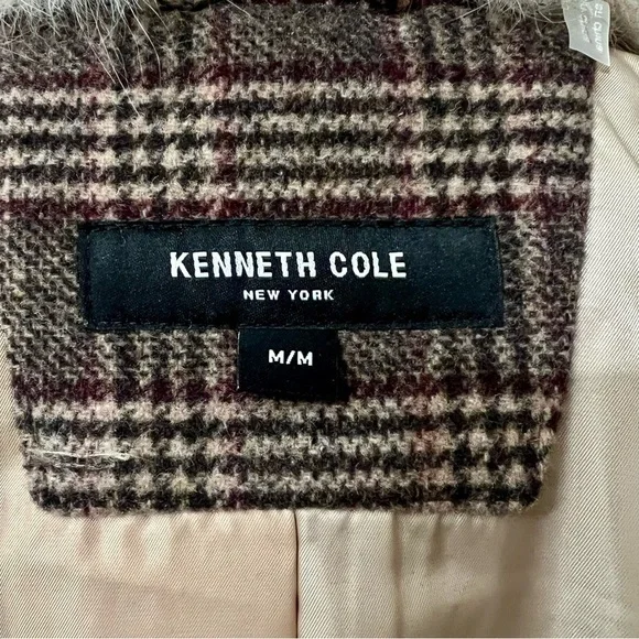 NWT Kennth Cole NY Long Plaid Coat W/ Removable Faux Fur Collar Size M​​ - Picture 7 of 7